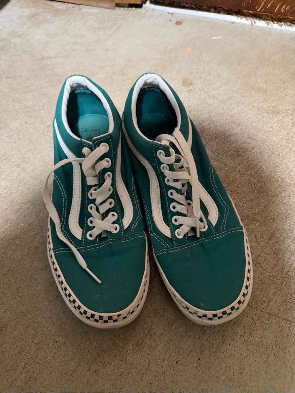 Teal Vans with Checkered boarder